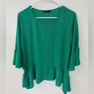 Gibson Emerald Green Ruffle Hem Blouse